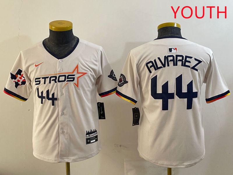 Youth Houston Astros #44 Alvarez Cream Three generations Joint Name 2025 Nike MLB Jersey style 41110